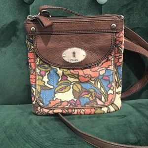 Floral and brown leather side purse